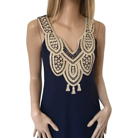 Lilly Pulitzer Dress All Cotton with Gold AppliquΓ© Front Mini Sleeveless - Picture 3 of 15